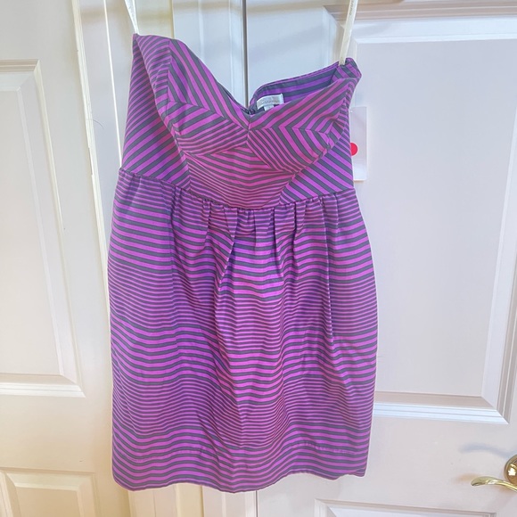 Shoshanna Optical Bustier Purple Striped Dress - Picture 3 of 6